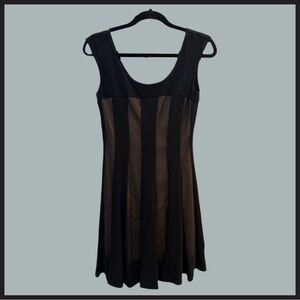 Connected Apparel Black and Tan Striped Dress